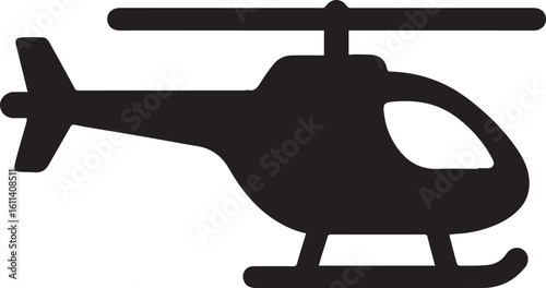 Silhouette of a helicopter with rotor blades extended, side profile, simple clean vector icon
