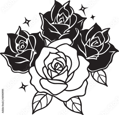 Wallpaper Mural Set of rose vector illustrations with floral design and vintage style pattern Torontodigital.ca