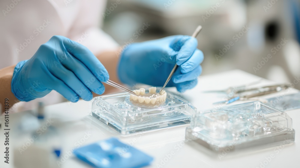 Fototapeta premium First-person View of Dental Impression Tray Preparation in Clinic Setting