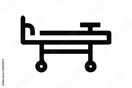 Modern Minimalist Line Art Icon: Hospital Gurney, Medical Bed, Healthcare Equipment, Sterile White Background