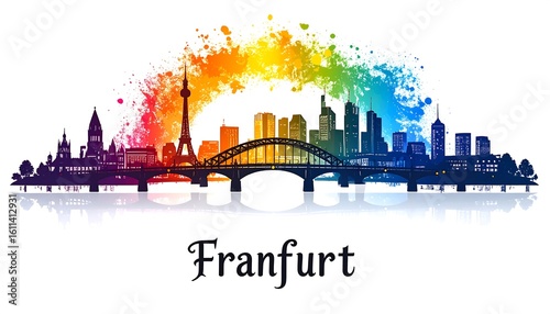 Colorful cityscape silhouette of Frankfurt