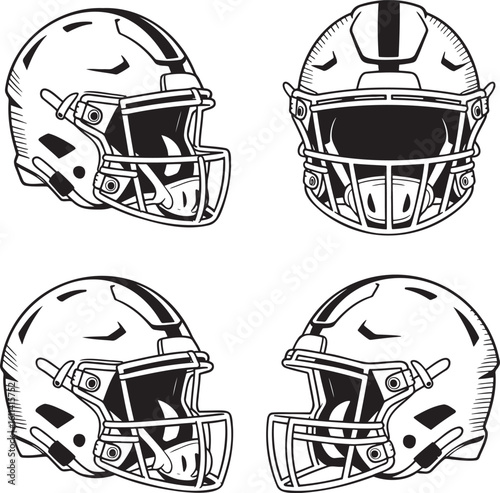 Hand drawn style American Football Helmet silhouette isolated on transparent background