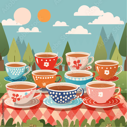 Tea cups collection in vintage style