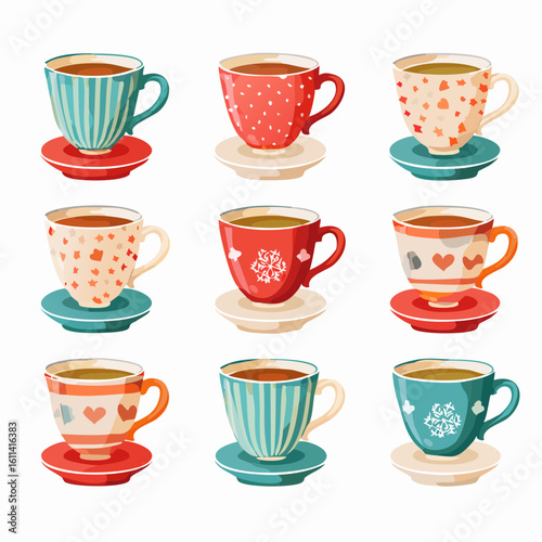 Tea cups collection in vintage style