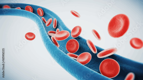 Microscopic View of Red Blood Cells Flowing Through a Vein in Human Bloodstream.