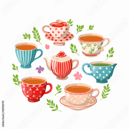Tea cups collection in vintage style