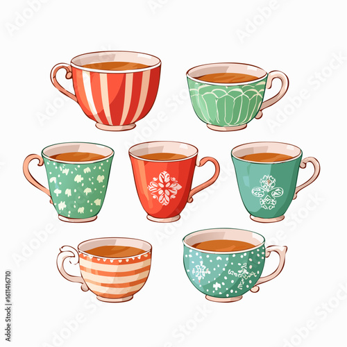 Tea cups collection in vintage style