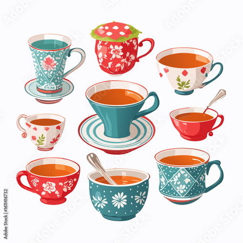 Tea cups collection in vintage style