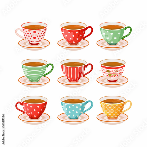 Tea cups collection in vintage style