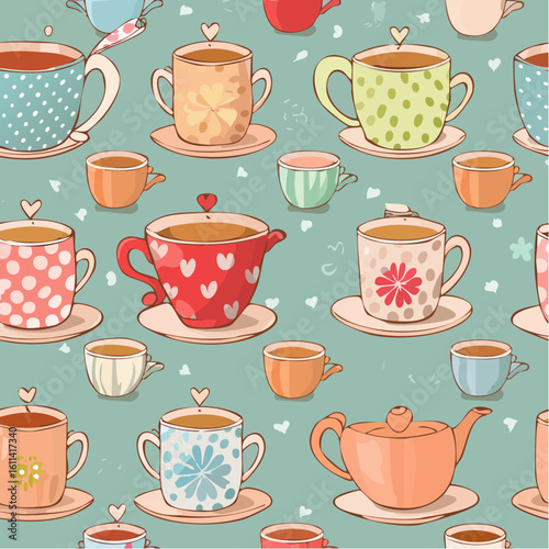 Tea cups collection in vintage style