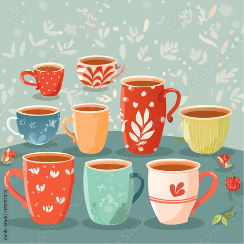 Tea cups collection in vintage style