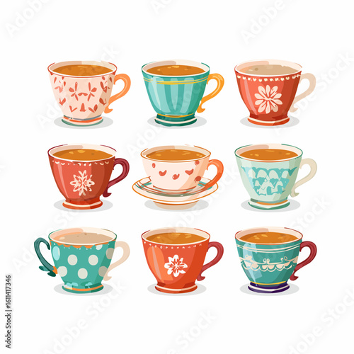 Tea cups collection in vintage style