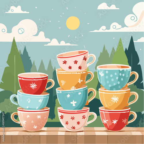 Tea cups collection in vintage style