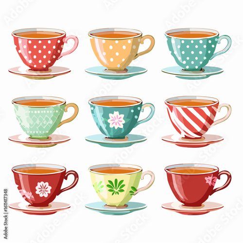 Tea cups collection in vintage style