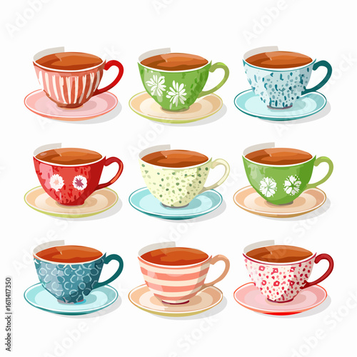 Tea cups collection in vintage style