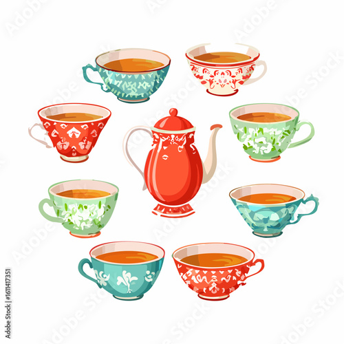 Tea cups collection in vintage style