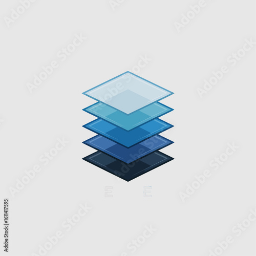 Abstract Stacked Blue Diamond Shapes Graphic Design Element.