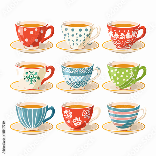 Tea cups collection in vintage style