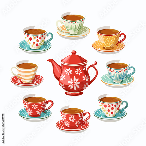 Tea cups collection in vintage style