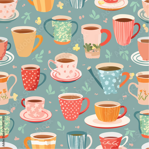 Tea cups collection in vintage style
