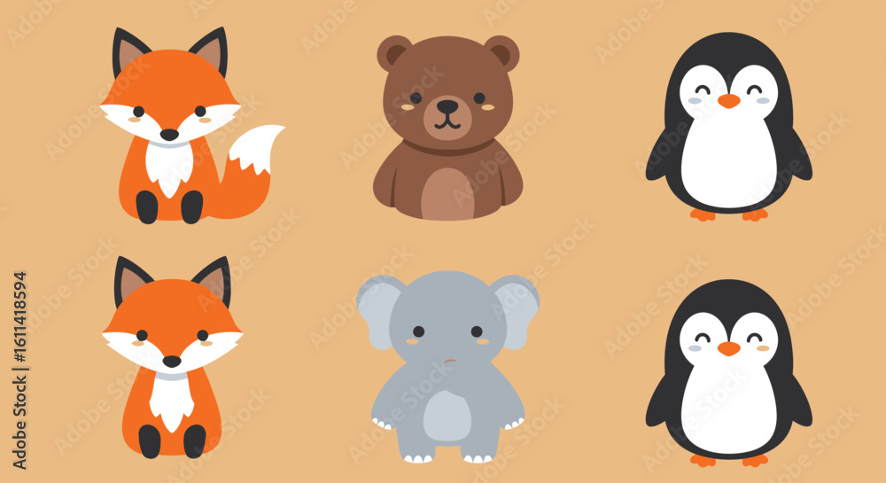Obraz premium Cute Cartoon Animals Vector Set