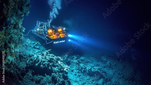 Submersible vehicle in deep ocean