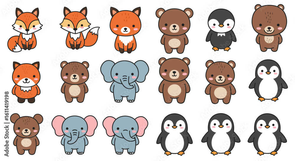 Obraz premium Cute Cartoon Animals Vector Set