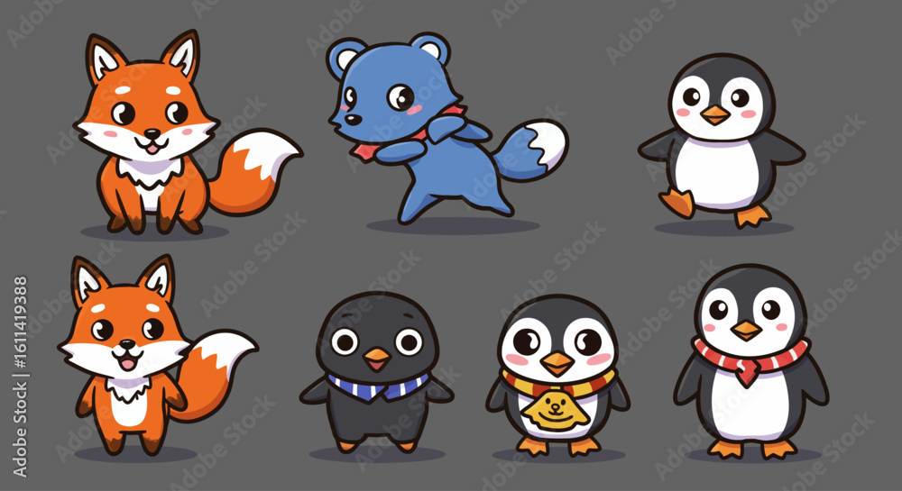 Obraz premium Cute Cartoon Animals Vector Set