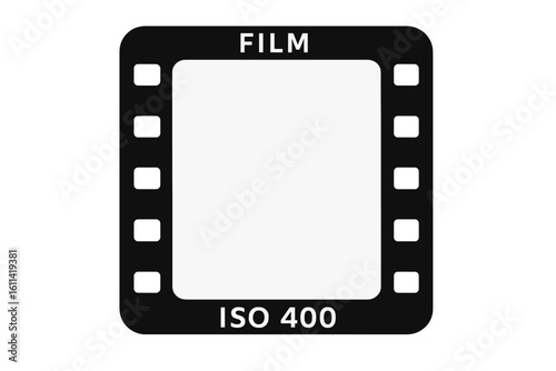 Blank camera film frame template vector. Retro photo negative or movie slide. Vintage cinema strip border with rounded corners. Photography concept isolated on white.