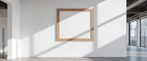 Wallpaper Mural Empty Wooden Frame on White Wall – Minimalist Interior with Natural Sunlight for Home Decor Inspiration, Gallery Mockups, and Interior Design Presentations Torontodigital.ca