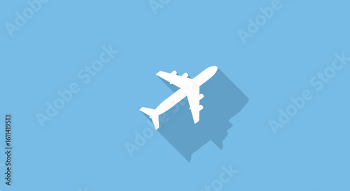 Minimalist airplane illustration on blue background with soft shadow effect