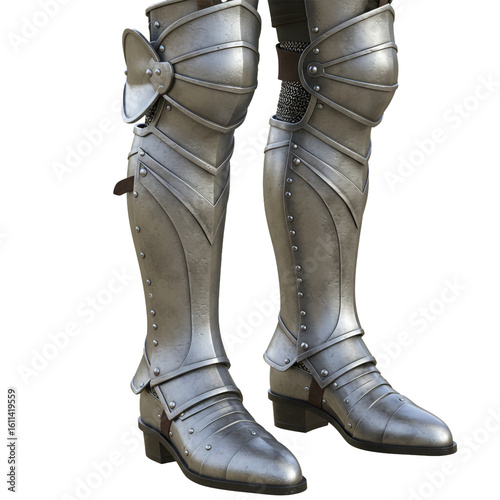 Intricately crafted steel leg armor showcasing the artistry of medieval protection and the strength of historical craftsmanship.