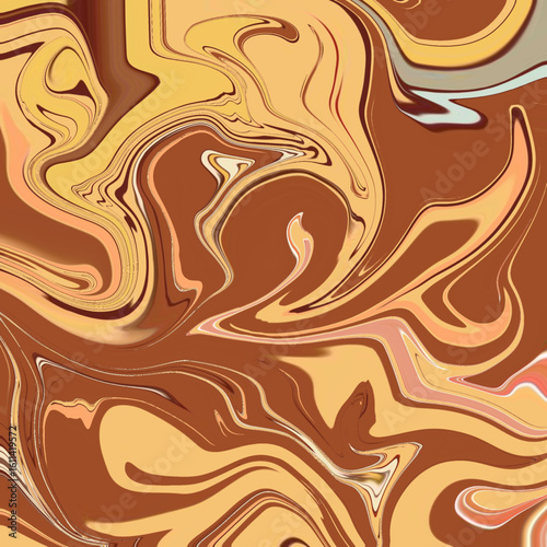 Warm abstract swirl pattern in ochre and cinnamon tones with fluid motion, great for art and decor.