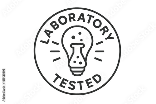 Laboratory Tested certified product label. Quality control inspection seal. Science research and development icon for packaging. Vector medical cosmetic symbol illustration.