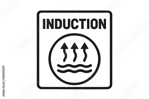 Induction heating symbol for product packaging. Induction hob compatible cookware sign. Pan marking icon for kitchen utensils. Flat vector element for cooktop label.