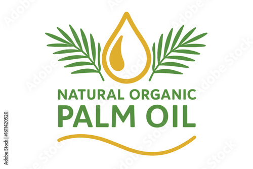 Natural organic palm oil logo concept. Vector icon with oil drop and palm leaves for product packaging label. Eco bio food ingredient emblem. Isolated illustration set.