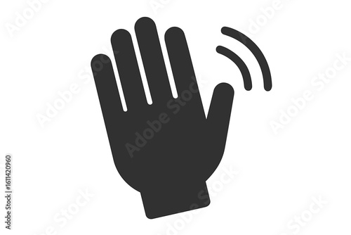 Waving hand gesture icon. Hello or goodbye symbol. Welcome and farewell sign. Simple flat vector illustration for web, app, ui. Minimalist palm silhouette with motion lines.