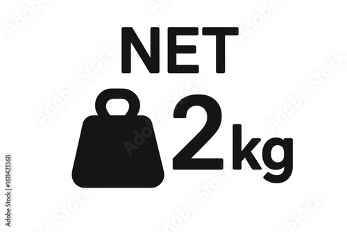 Net weight 2 kg symbol. Product packaging marking for food or goods. Icon for mass or weight without the package. Simple vector illustration isolated on white background.