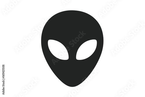 Alien head icon. Extraterrestrial face symbol. UFO concept for science fiction, space, or paranormal themes. Simple martian creature graphic for app or website logo. Vector.