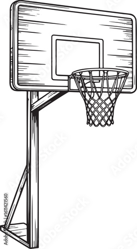 Hand drawn style Basketball hoop silhouette isolated on transparent background