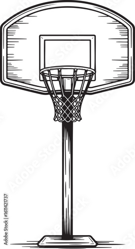 Hand drawn style Basketball hoop silhouette isolated on transparent background