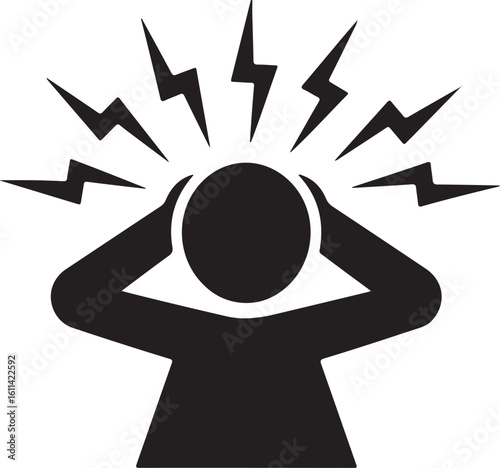 Overwhelmed Person Vector Illustration with Hands on Head and Lightning
