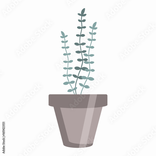 Vector illustration of a green houseplant, flower, in a beige pot on a white background.