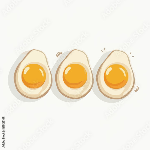 Whimsical Trio of Perfectly Cooked Sunny-Side Up Eggs Illustration for Breakfast and Culinary Concepts