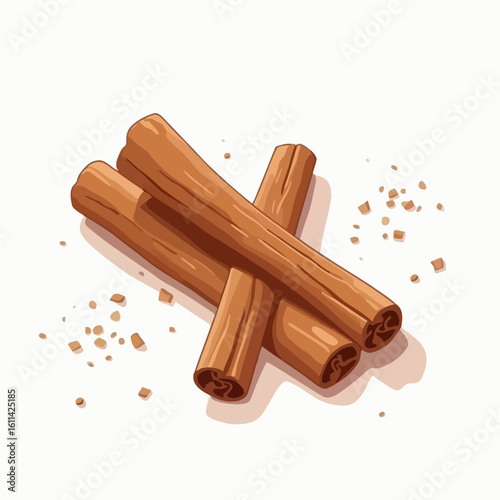Illustration of aromatic cinnamon sticks stacked in a pile, a fragrant spice for cooking and baking.