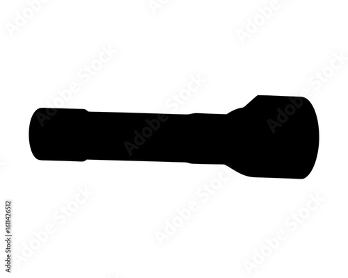 Black silhouette of a flashlight on a white background, simple and clean