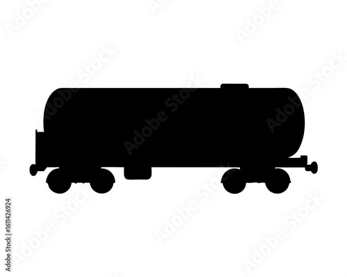 Black silhouette of a tank car used on railroads to transport liquids
