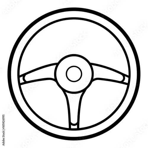 Elegant line art illustration of a vintage automobile steering wheel