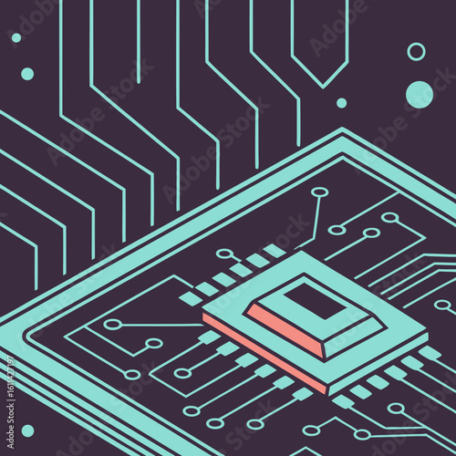 Isometric Illustration of a Microchip on a Circuit Board