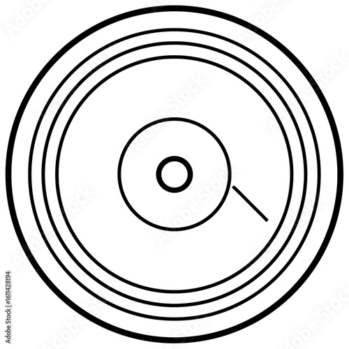 Detailed line art illustration of a vinyl record spindle and groove pattern